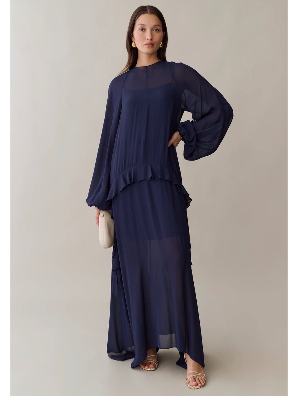NWT o.p.t by Few Moda Michaela Maxi Dropped Waist Dress Size Medium Nacy